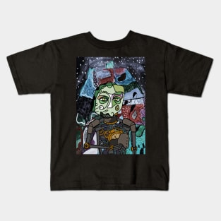 RobotMask NFT with AbstractEye Color and GlassSkin Color - Mystery Night Background Kids T-Shirt